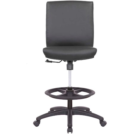 Interion By Global Industrial Interion Antimicrobial Bonded Leather Drafting Stool, Black 695660-AM